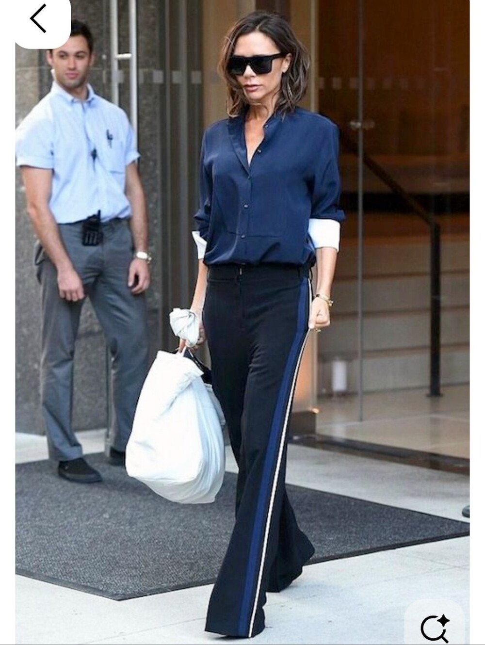 Victoria Beckham Blue Straight-Leg Track Stripe Pants